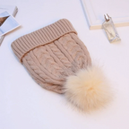 Damenstrickmütze mit Fleecefutter und Bommel - Sauly