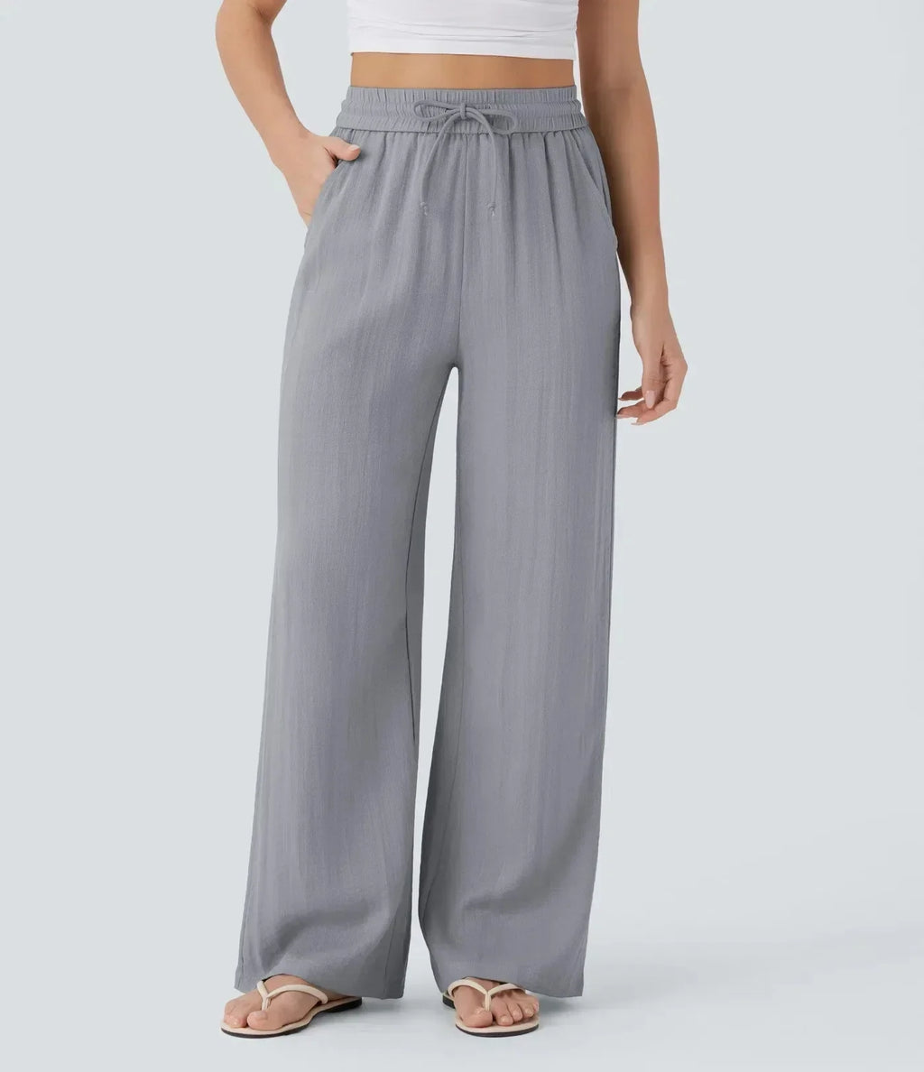 Weite Leinenhose für Damen mit Gummizug in der Taille und verstellbarem Kordelzug - Brisa