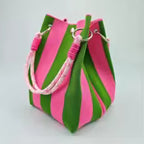 Geflochtene Eimertasche für Frauen mit Frühlings-Sommer-Streifen-Design