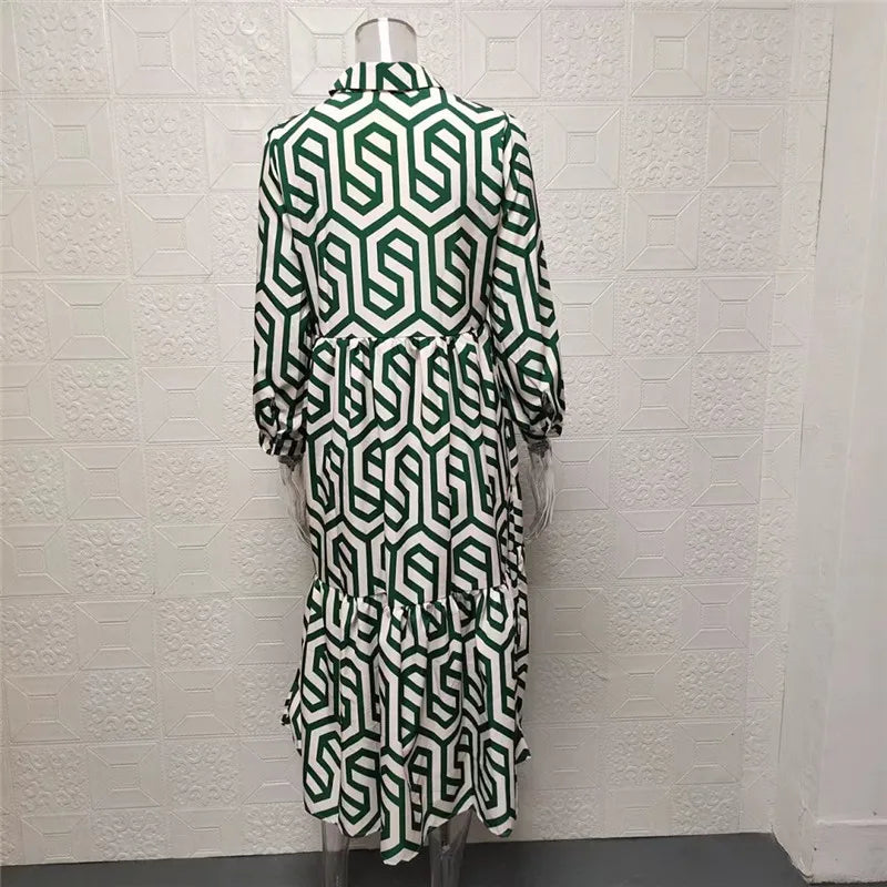 Adeline - Langärmeliges Kleid mit geometrischem Muster