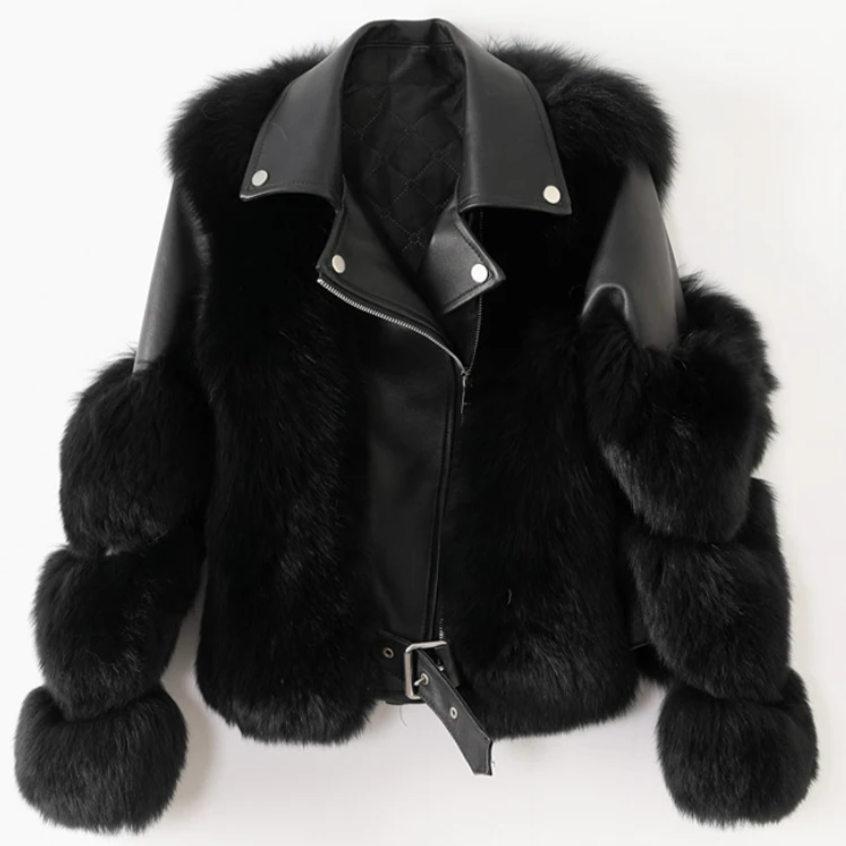 Luxuriöse Lederjacke mit Kunstfellbesatz
