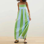 Damen Maxikleid mit dünnen Trägern und gestreiftem Muster - Liora