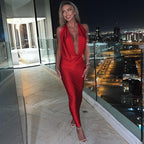 Paula - Sexy langes Kleid mit V-Ausschnitt und Neckholder für Frauen