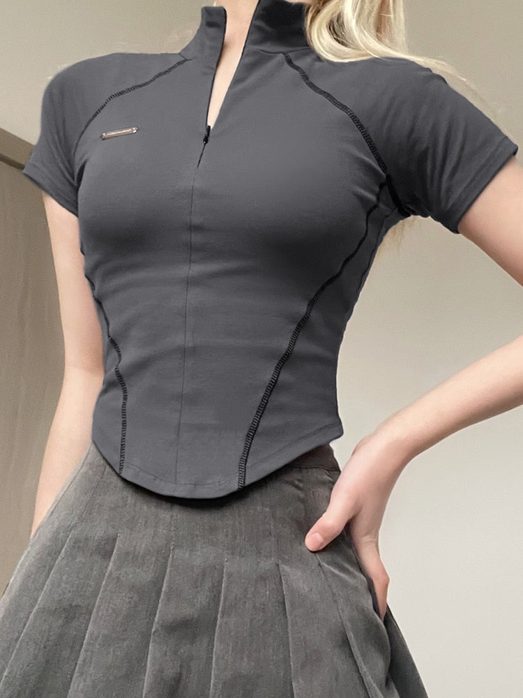Aniceta Bluse - Trendige Sportbluse mit Reißverschluss in Kurz- und Langarm