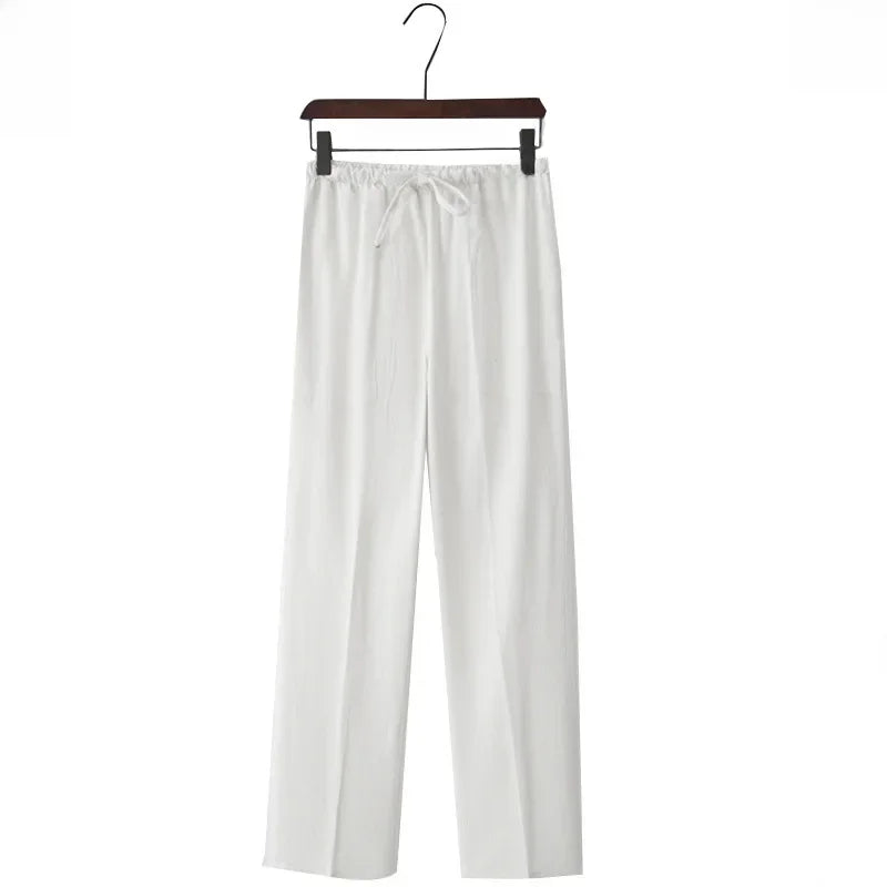 Weite Leinenhose mit elastischem Bund und Kordelzug für Damen - Nerea