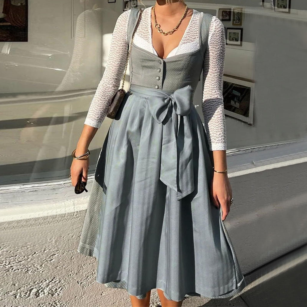 Damen Oktoberfest Dirndl Kleid mit Quadratkragen - Hildegard