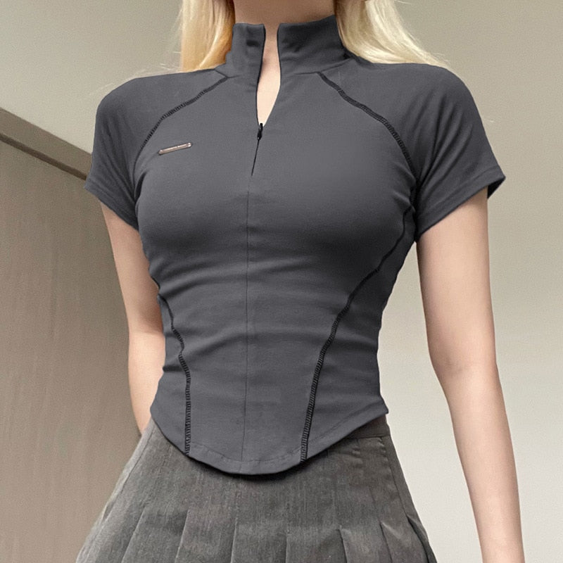 Aniceta Bluse - Trendige Sportbluse mit Reißverschluss in Kurz- und Langarm