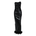 Marta - Schwarzes langes Kleid aus Pu-Leder für Frauen