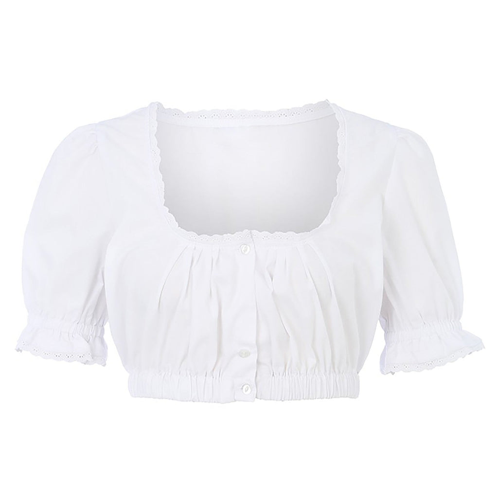 Dirndlbluse Damen Weiß Kurzarm Klassisch - Amalia