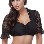 Dirndlbluse Damen Weiß Spitze 3/4-Arm Herzausschnitt - Elvira