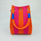 Geflochtene Eimertasche für Frauen mit Frühlings-Sommer-Streifen-Design