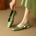 Damen Ballerina Pumps mit Metallic-Spitze und Blockabsatz mit Kristallen - Valeria