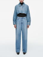 Jeansjacke im Oversize-Schnitt im kurzen Schnitt im Used-Look