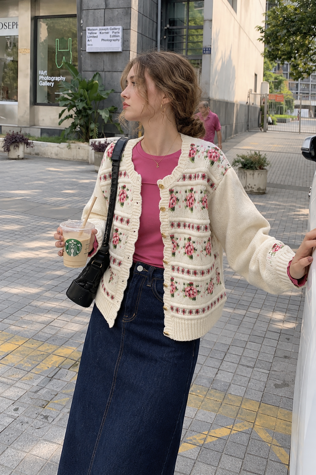 Strickcardigan mit Blumenmuster