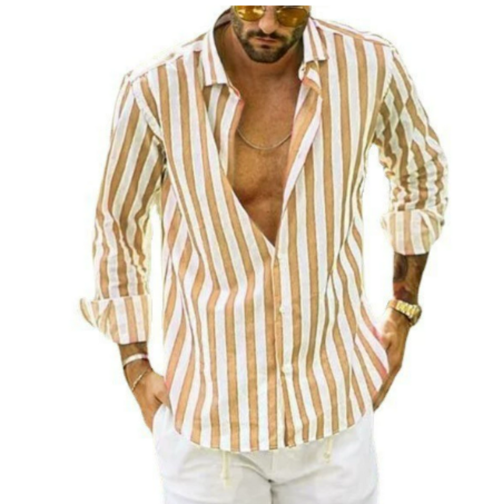 Langarmhemd mit Streifen – Button-Down-Kragen
