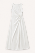 Tailliertes langes Kleid mit seitlicher Drapierung und Schlitz für Frauen - Helga