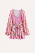 Kurzes überkreuztes Boho Kleid mit Rüschen - Cinzia