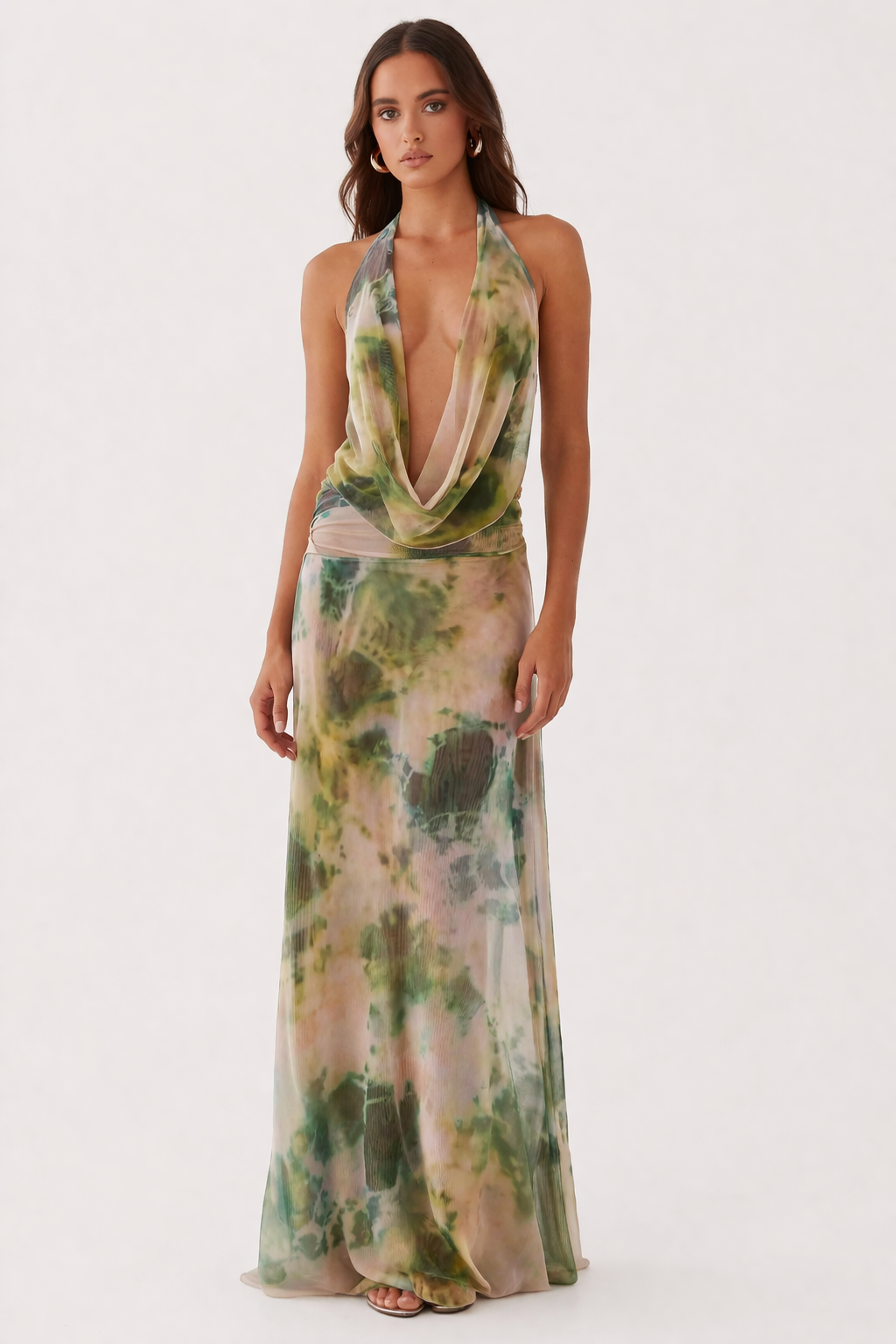 Langes Kleid mit Halfter und Ausschnitt für Frauen - Livia