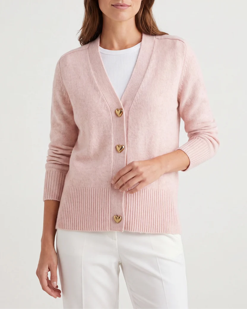 Strickcardigan mit goldfarbenen Herzknöpfen