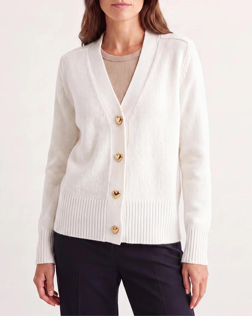 Strickcardigan mit goldfarbenen Herzknöpfen