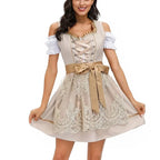 Damen Dirndl Kleid Grau-Rosa mit Stickdetails - Helga