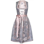 Damen Dirndl Kleid Grau-Rosa mit Stickdetails - Helga