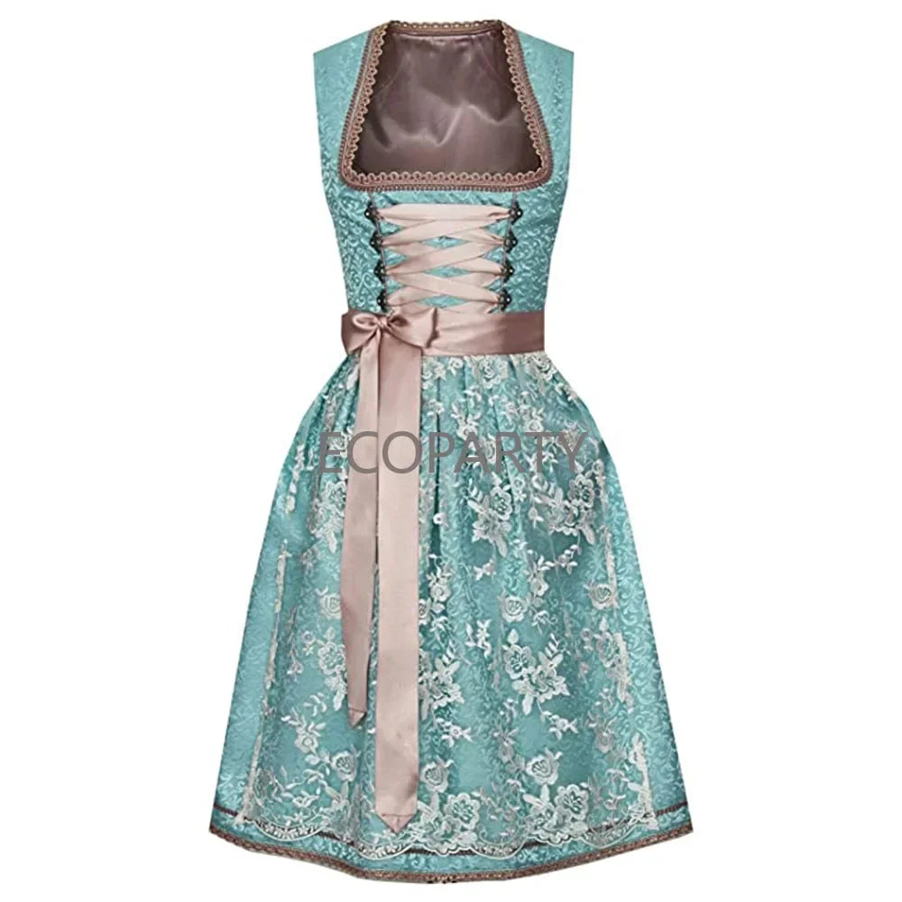 Damen Dirndl Kleid Grau-Rosa mit Stickdetails - Helga