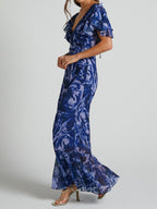 Sarah - Bedrucktes Maxikleid aus Chiffon mit V-Ausschnitt