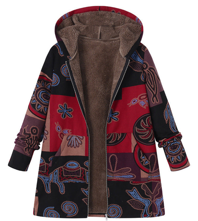 Damenmantel mit Kapuze und Retro-Thermodruck - Luny