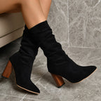 Damenstiefel mit hohem Absatz in Wildlederoptik - Vaelinne
