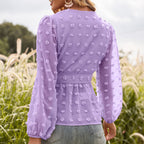 Anita - Frühlingsbluse aus Jacquard-Spitze mit V-Ausschnitt für Damen