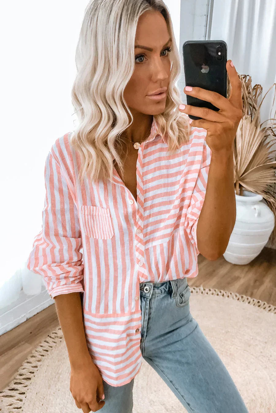 Nina Langarmshirt Damen – Rosa Streifen und Klassik