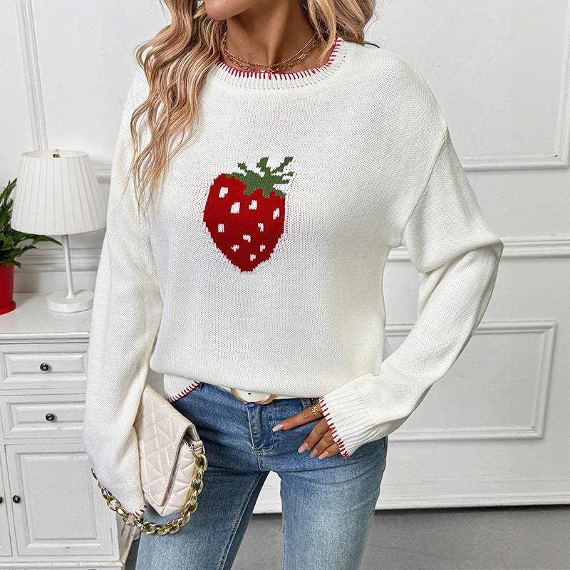 Damenstrickpullover mit Erdbeermotiv - Liane