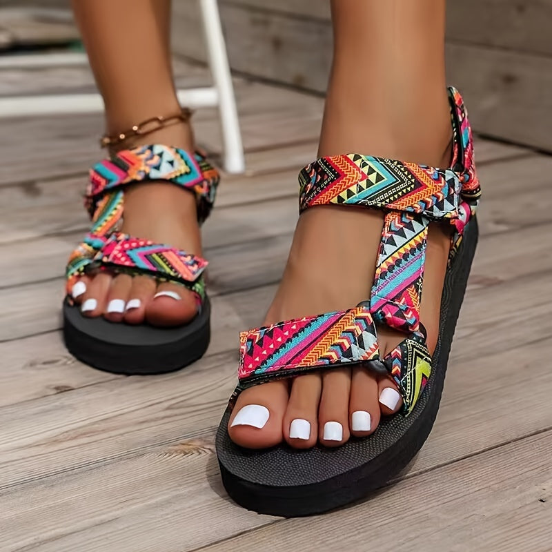 Orthopädische Damensandalen mit bedruckten Riemen - Tanja