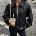 Kurze Damen-Bikerjacke mit Metallreißverschluss - Raizy