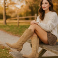 Hohe Damenstiefel im Cowboy-Stil mit breitem Absatz - Stilla