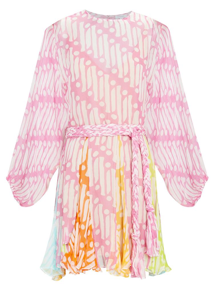 Tamara - bedrucktes Tunika-Minikleid mit rundem Kragen und Gürtel