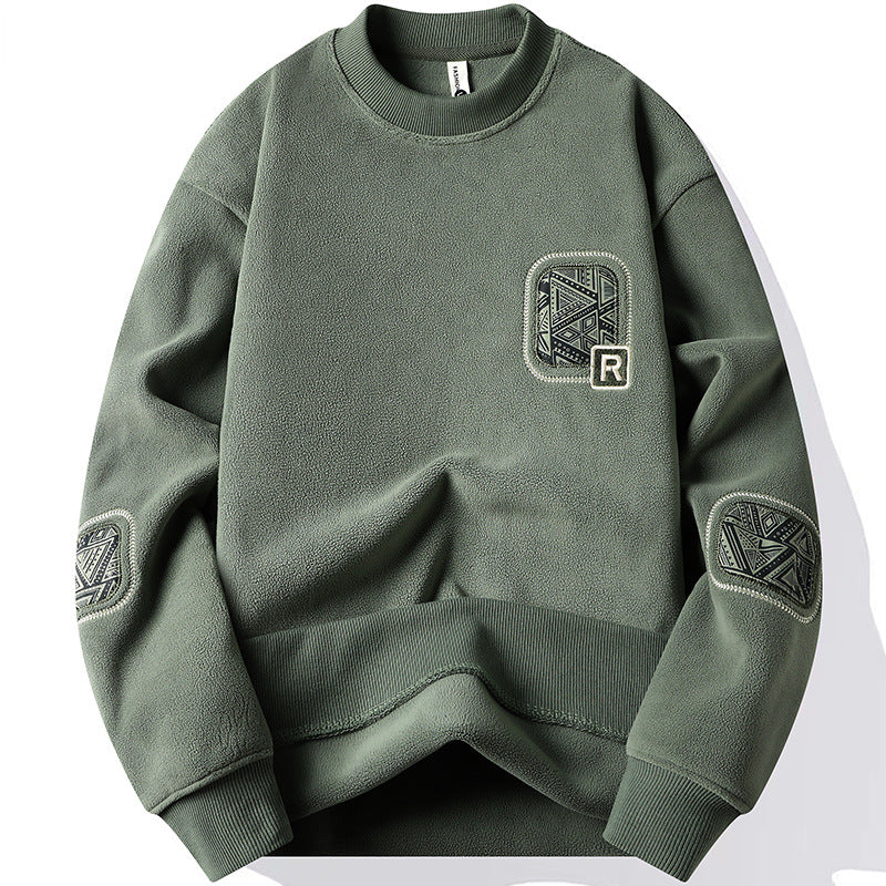 Herrenpullover mit Rundhalsausschnitt und dekorativen Patches - Bjornik