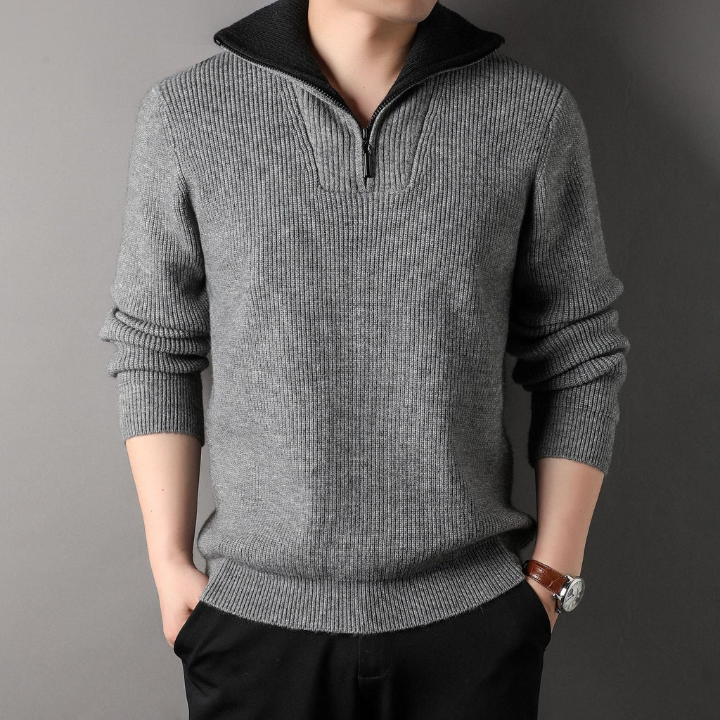 Herren-Rippstrickpullover mit halbem Reißverschlusskragen - Elion