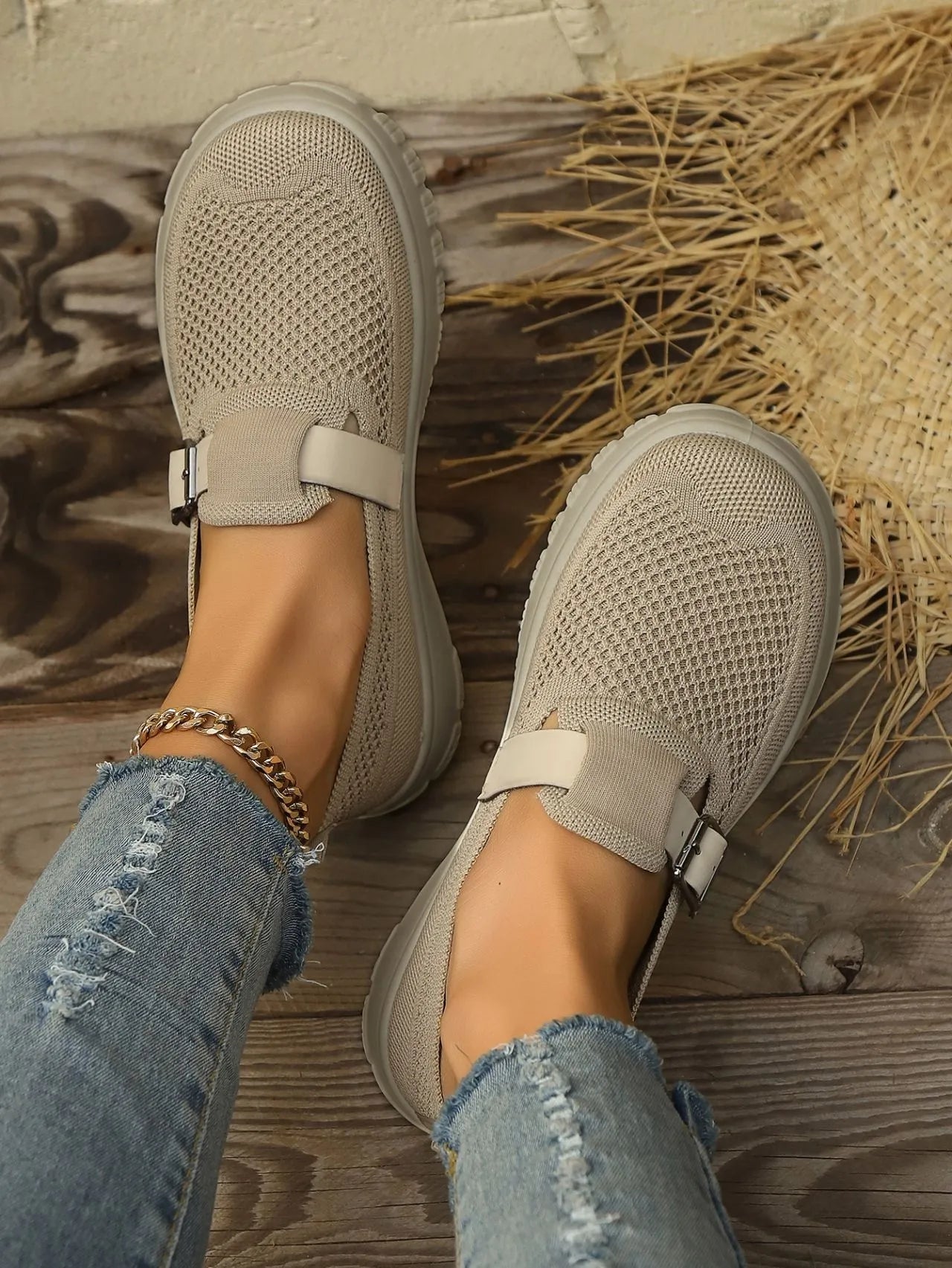 Atmungsaktive Damenmokassins mit seitlicher Schnalle und flexibler Sohle - Élise