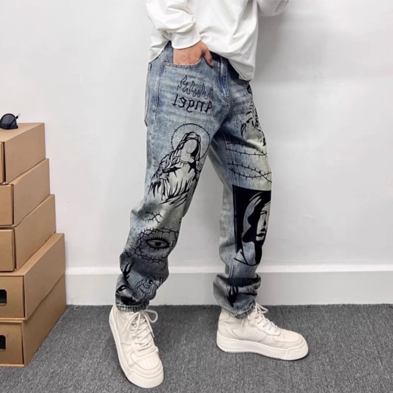 Gerade Jeans mit grafischem Aufdruck - Halvard