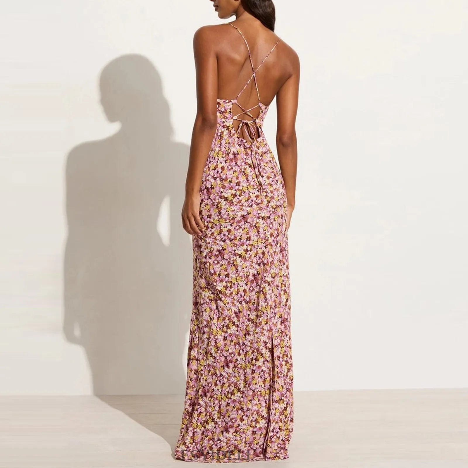 Lenay - Trägerkleid mit Blumendruck, überkreuzt, langes Sonnenkleid