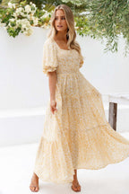 Betina - Gesmoktes Maxikleid mit quadratischem Ausschnitt