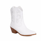 Cowboystiefel für Damen, mittelhoch, bestickt, mit breitem Absatz – Helga