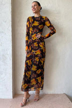 Nina - bedrucktes durchsichtiges Maxi-Mesh-Kleid