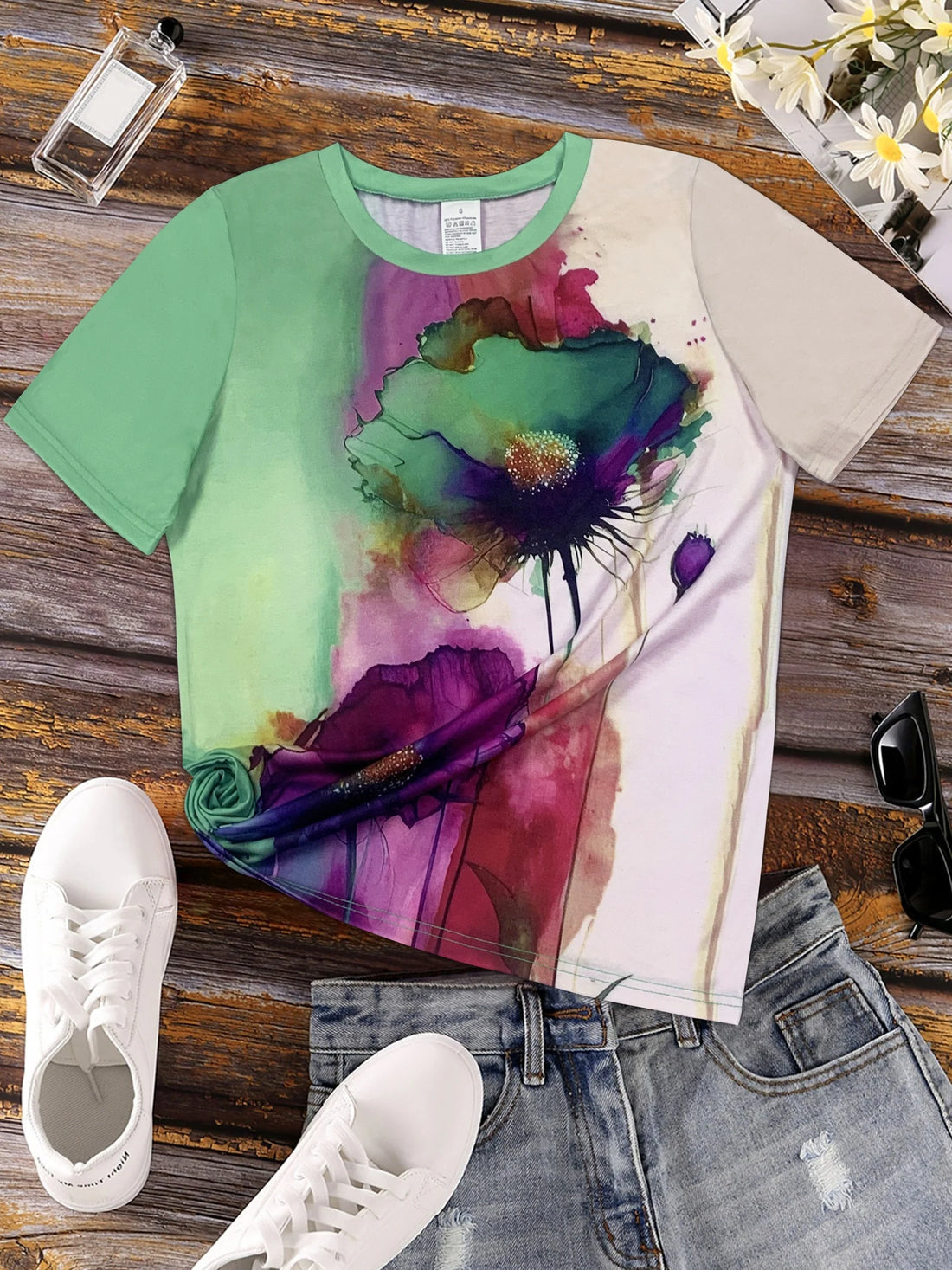 Fabienne - T-Shirt mit Blumendruck und kurzen Ärmeln
