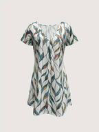 Abrielle - Kleid mit V-Ausschnitt und Blattmuster