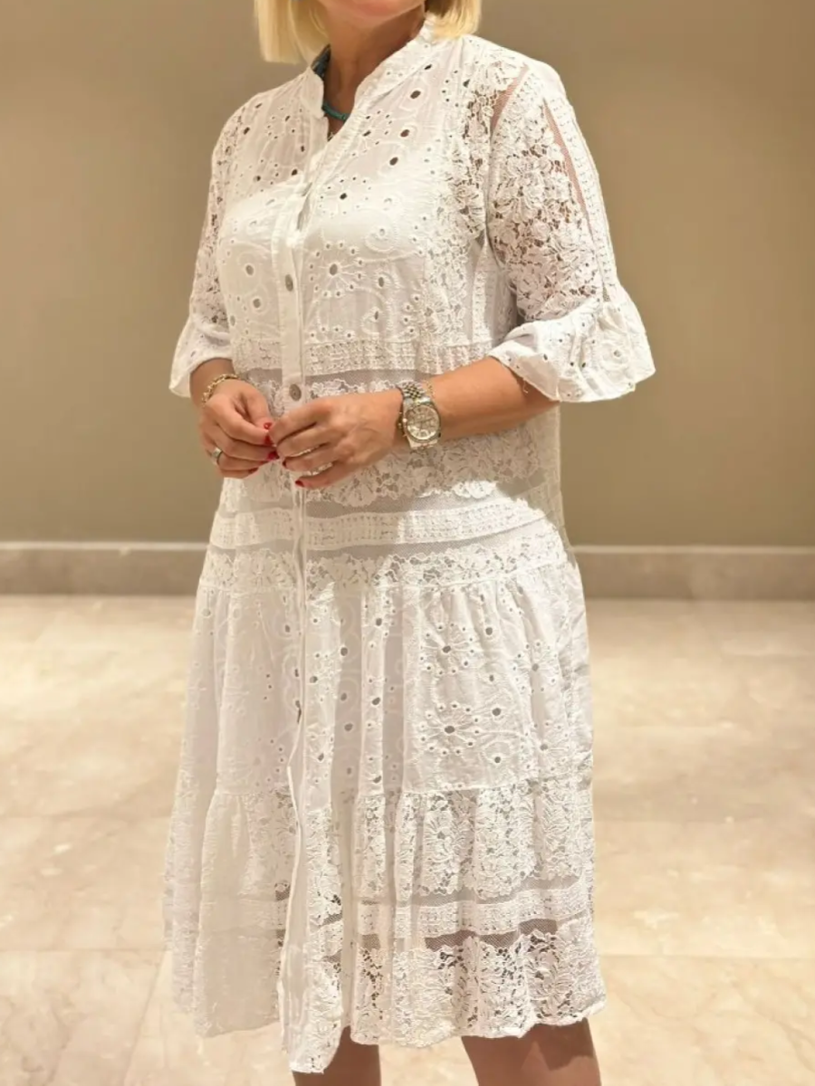Besticktes Kleid mit Knopfleiste für Frauen - Merker