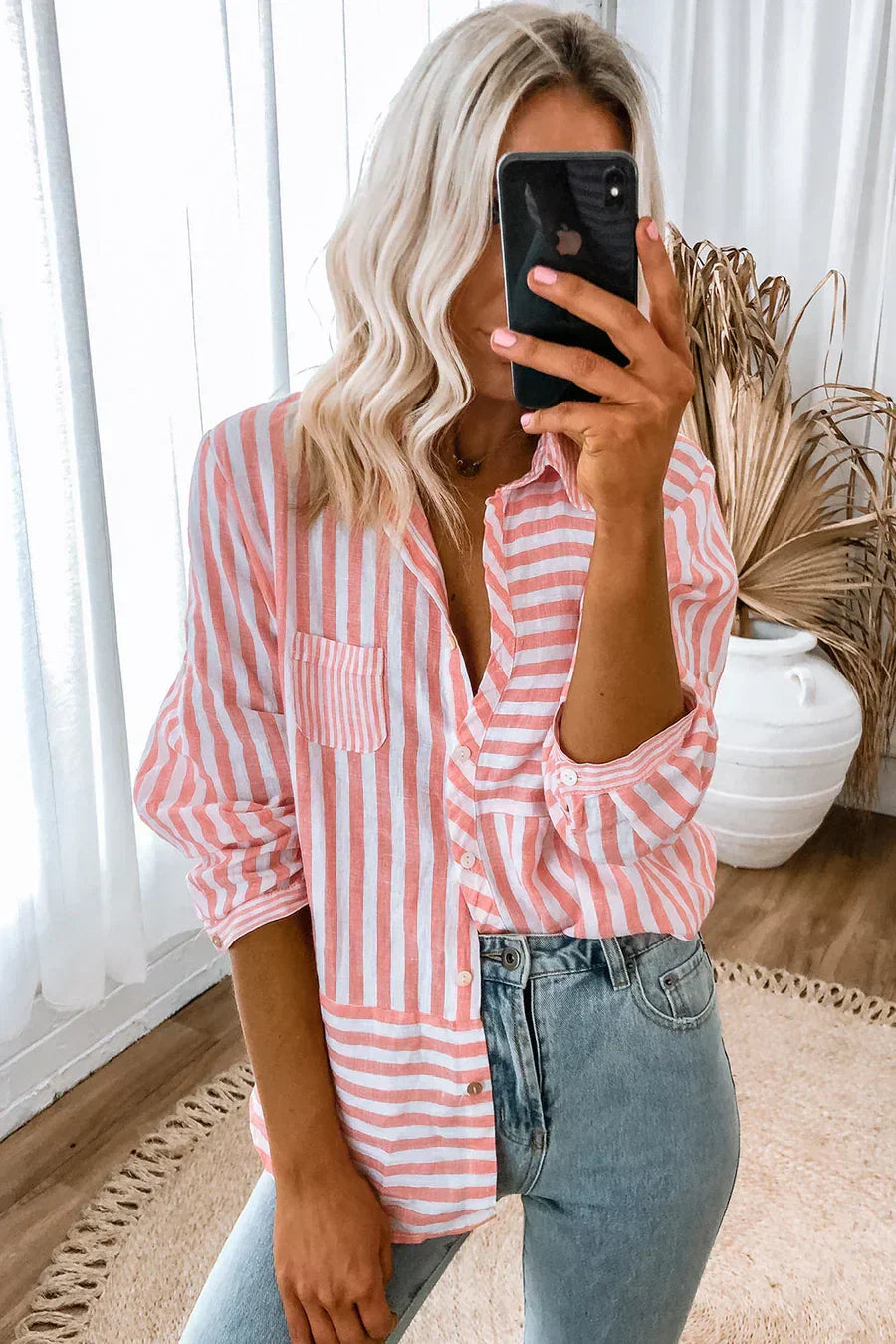 Nina Langarmshirt Damen – Rosa Streifen und Klassik