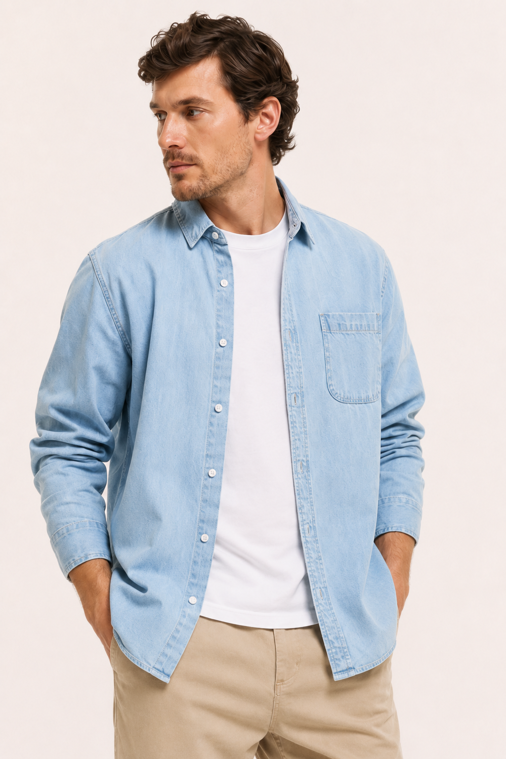 Herren-Jeanshemd mit langen Ärmeln und Tasche – Joren